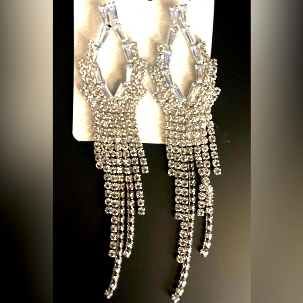 Beautiful Silver long jeweled earrings